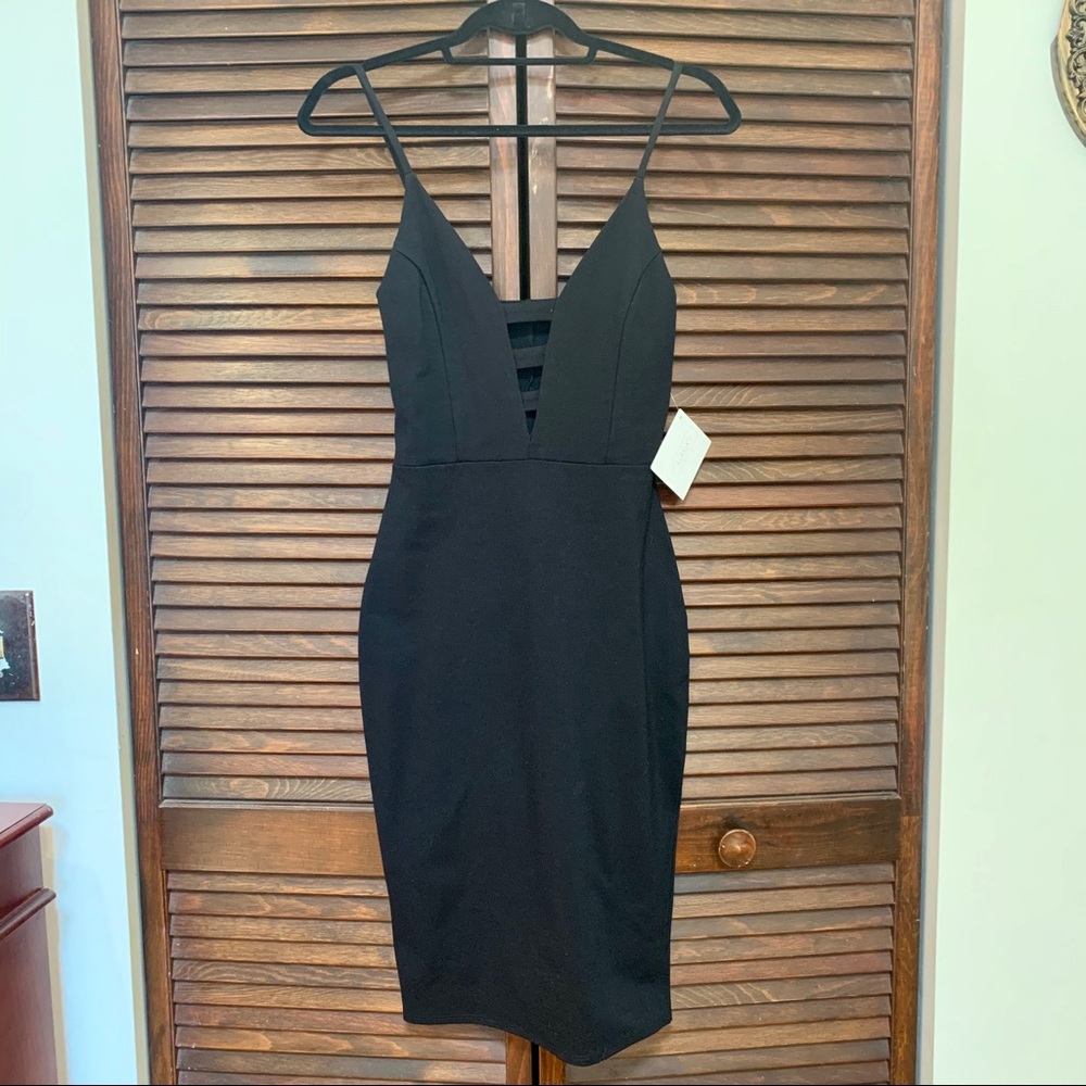 Little Black Deep V-Neck Cutout Bodycon Sexy Dress